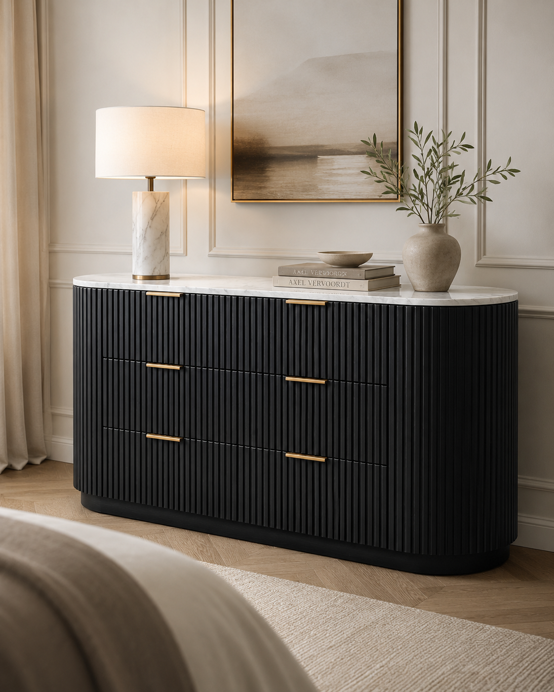 Luna 150cm Fluted White Oak Marble Top Sideboard - Image 7
