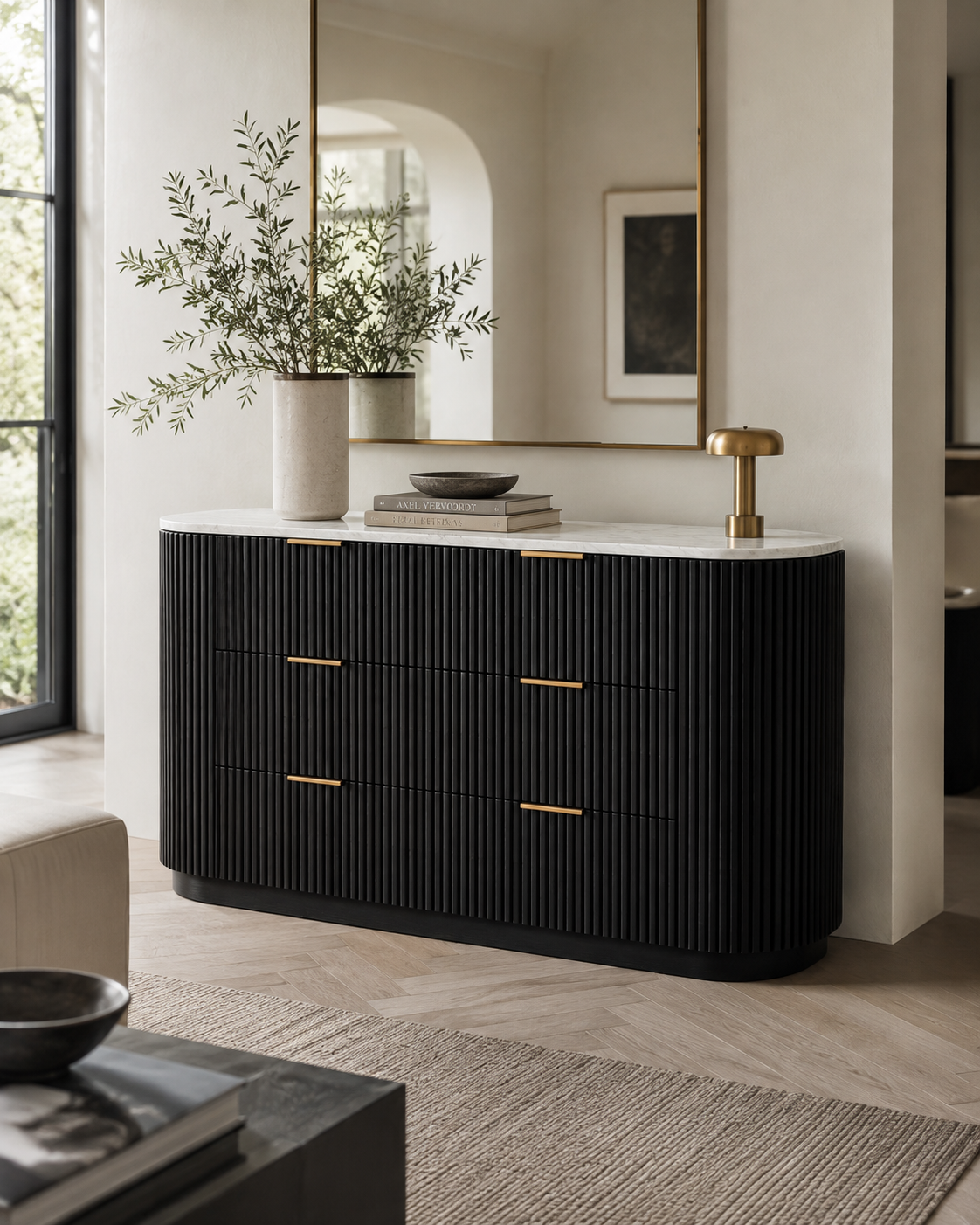 Luna 150cm Fluted White Oak Marble Top Sideboard - Image 6