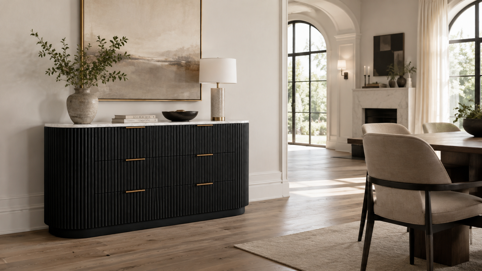 Luna 150cm Fluted White Oak Marble Top Sideboard - Image 5