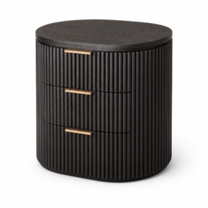 Noir 66cm Three-Drawer Fluted White Oak Bedside Table