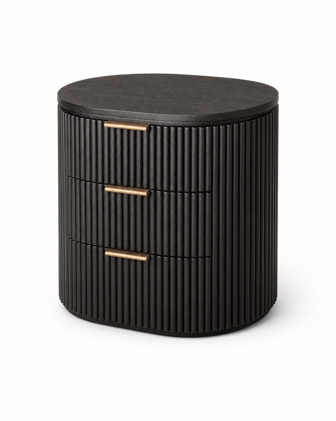 Noir 66cm Three-Drawer Fluted White Oak Bedside Table
