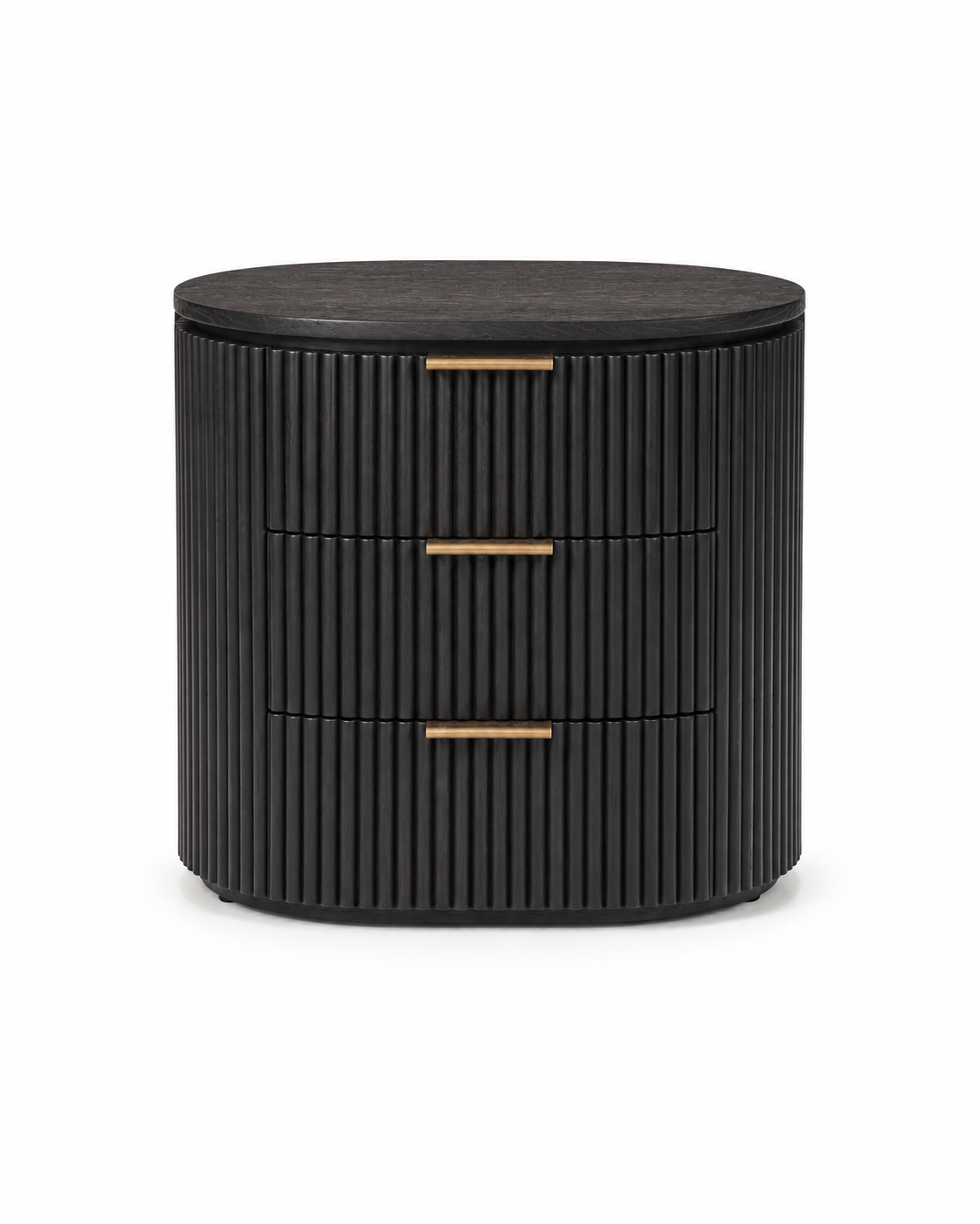 Noir 66cm Three-Drawer Fluted White Oak Bedside Table - Image 2