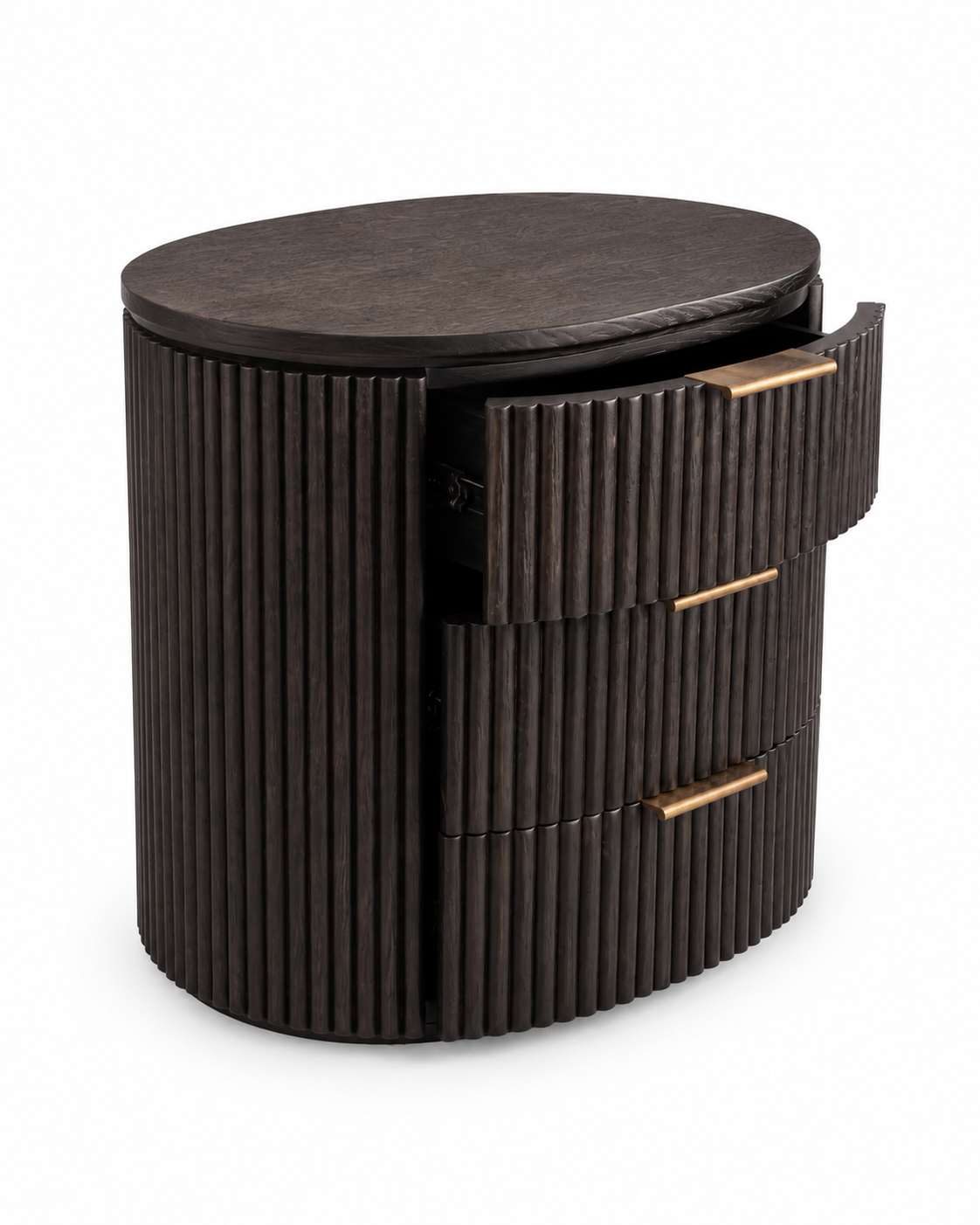 Noir 66cm Three-Drawer Fluted White Oak Bedside Table - Image 3