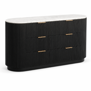 Luna 150cm Fluted White Oak Marble Top Sideboard